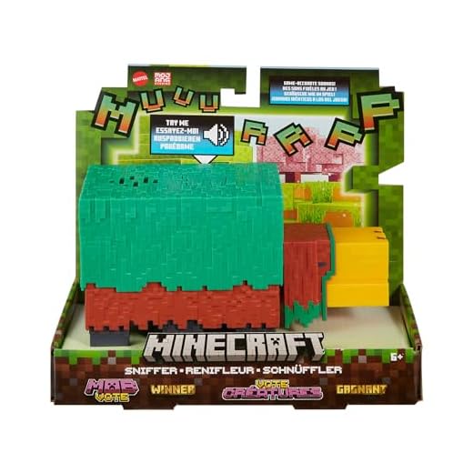 Mattel Minecraft Sniffer, Figura de acción de 8,25cm con Sonidos fieles al Juego y diseño pixelado, Ganador de la votación de Criaturas de 2022, Juguete Regalo para niños y niñas +6 años, HXM85