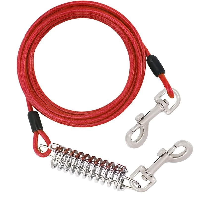Tie Out Cable for Dogs, 3.9FT Heavy Duty Dog Leads, Large Dogs Tie Out Cable with Swivel Hook and Shock Spring, Durable Dog Runner Rust- Proof Training Tether for Yard or Camping, Red (1.2m/3.9 Ft)