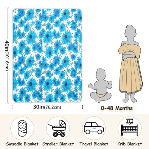Burbuja Blue Daisies Baby Blanket for Boys Girls, Nursery Soft Warm Swaddling Receiving Baby Blankets, 30x40 in Toddler Blanket3