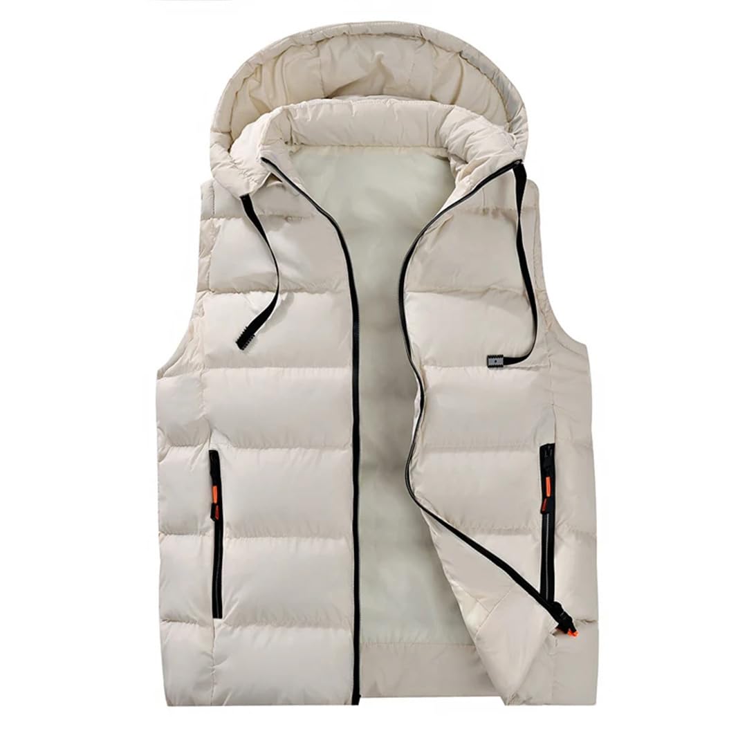 Gilet da uomo senza maniche in cotone con cerniera alla moda con cappuccio caldo collare casual capispalla
