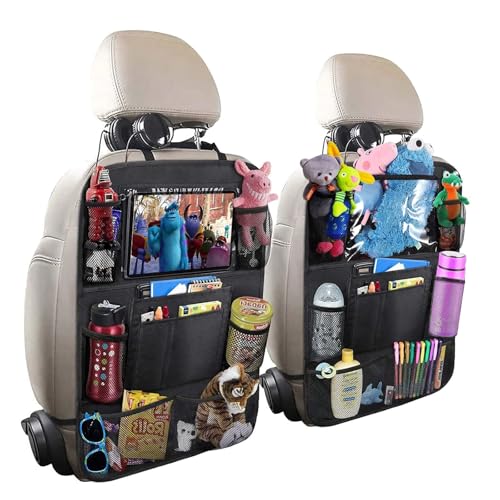 Janety Organiseur de siège de voiture, organiseur de voiture multi-poches en tissu Oxford, protecteur de siège de voiture, dossier enfant imperméable avec compartiment pour tablette (2 pièces)