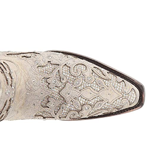 Image of CORRAL Women's Snip Toe Wedding Embroidered Glitter Inlay and Crystals Handcrafted Pull-On Leather Over-the-Ankle Cowboy /Cowgirl Boots