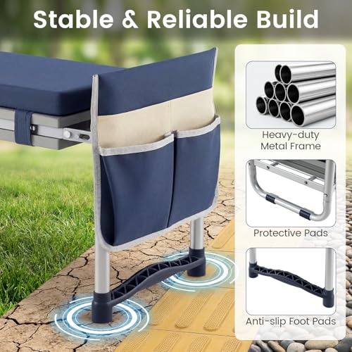 Image of 2-in-1 Garden Kneeler and Seat, Folding Garden Seat w /EVA Foam Kneeling Pad & Removable Tools Pouch, Sturdy Steel Frame, No Assembly, Portable Heavy Duty Garden Stool w /Detachable Armrests
