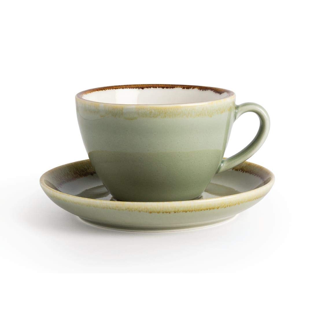 Olympia Kiln - 6 soucoupes Cappuccino vert mousse 160 mm, Ensemble de 6 soucoupes pour tasses à café en porcelaine GP481