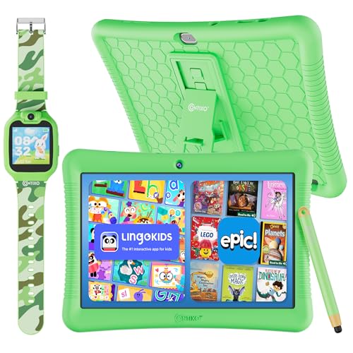 Contixo 10" Kids Tablet and Smartwatch Bundle - Epic & Lingokids, Learning Android Tablet for Kids, 32GB, Educational Watch with Games, Camera, Music Player, Alarm, Customizable Wallpaper - Green