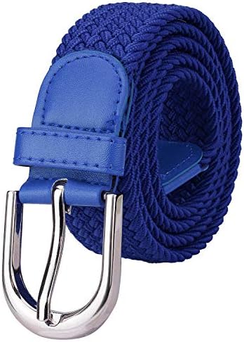 Falari Men Women Multicolored Elastic Stretch Braided Belt Canvas Fabric Woven No Holes Belt (1003 - Royal, Small)
