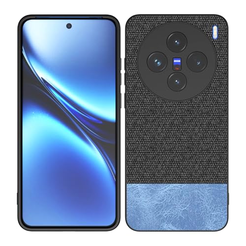 Image of Kapa Soft Fabric & Leather Hybrid Protective Back Cover for Vivo X200 (5G) | Shockproof Slim Hard Anti Slip Back Case (Black,Blue)