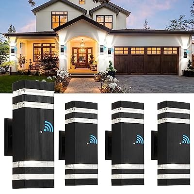 tewei 4 Pack Dusk to Dawn Outdoor Wall Lights Modern Exterior Light Fixture, 2-Layer Black Outside Lights for House, IP65 Waterproof Up and Down Outdoor Sconces Wall Lighting for Garage Porch, 3000K