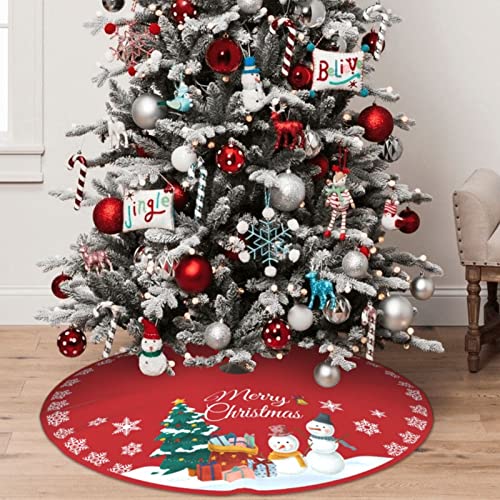 Red Christmas Tree Skirt 36 Inch, Rustic Xmas Tree Skirt Mat With Snowflake, Snowman Tree Skirts For Artificial Trees Xmas Decorations For Home #TOP4
