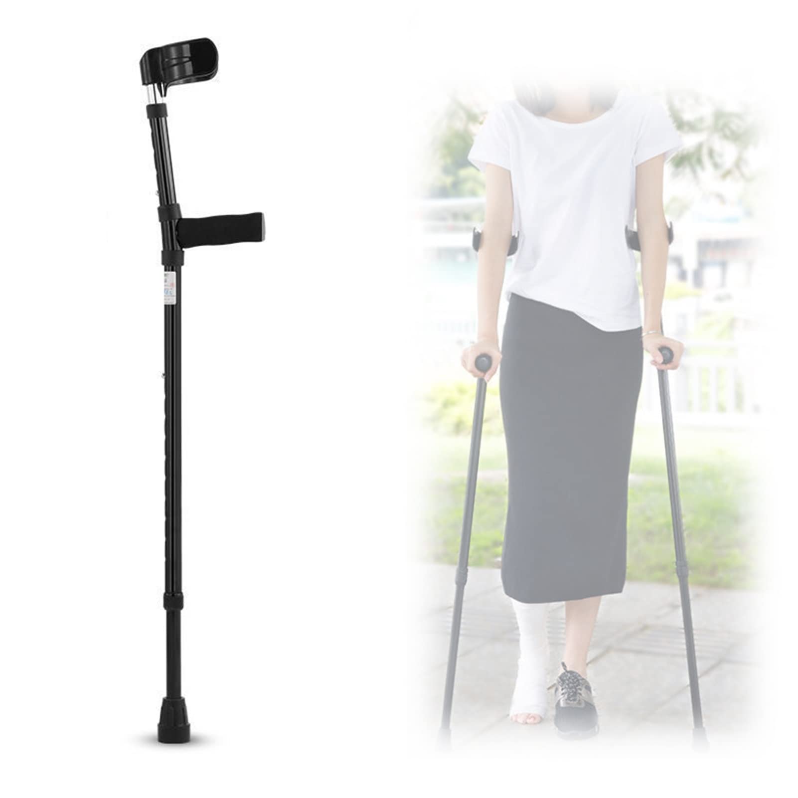 Muletas de Antebrazo para Adultos, Bastón Ajustable en Altura, Apoyo Ergonómico para el Codo, Muletas Ligeras de Aluminio, para Una Altura de 145~185cm (Size : 1 Count)