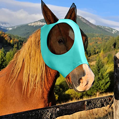 Image of Frienda 4 Pcs Horse Fly Masks with Ears UV Protection Elastic Horse Mask Breathable Comfortable Fly Mask for Adult Horses, Protect from Summer Insect(Medium,Black, Gray, Blue, Mint Green)