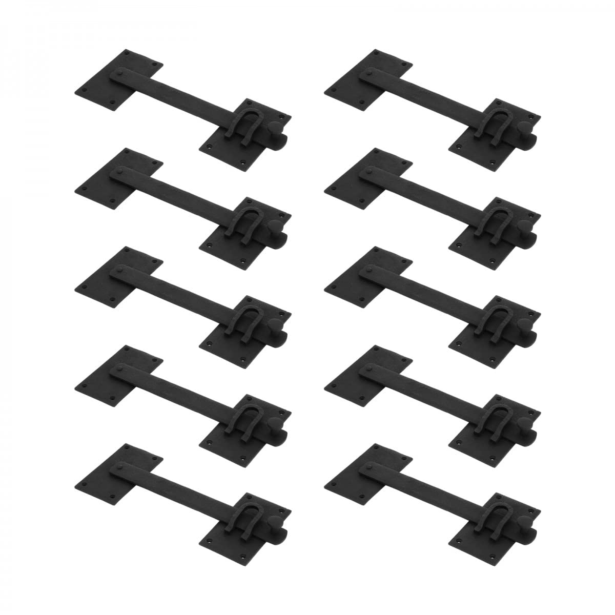 Renovators Supply Manufacturing Black Iron Fence Gate Latch 12 in Long Bar Door Lock with Mounting Hardware Pack of 10