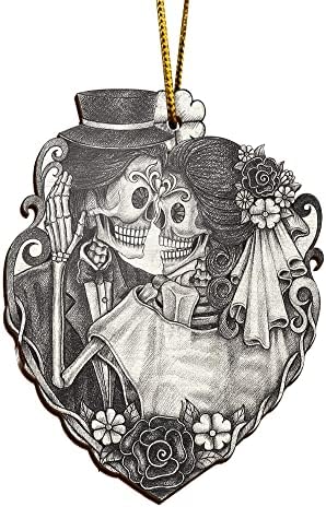 WODORO Personalized Skull Couple Ornament - Halloween Decorations, Goth Ornament, Skull Decor, Day of The Dead, Dia de Los Muertos, Skeleton Wedding, Skeleton Wedding, Couples Gifts