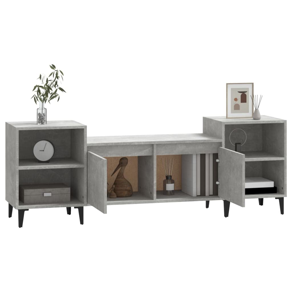 Mobile TV basso grigio cemento, 160 x 35 x 55 cm, in legno e metallo, moderna credenza con 6 scomparti e porta, mobile TV per soggiorno, camera da letto e corridoio