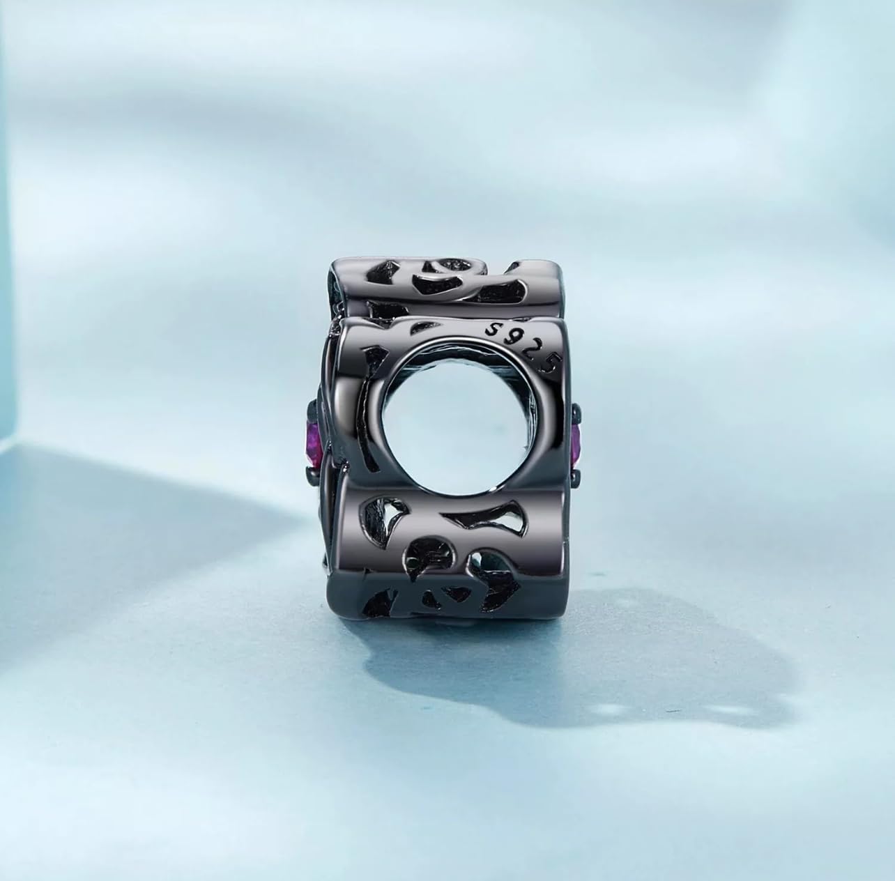 FLXHHX Abalorio de Plata de Ley 925 auténtica con diseño de Flor de Rosa Negra Brillante, Compatible con Pulsera