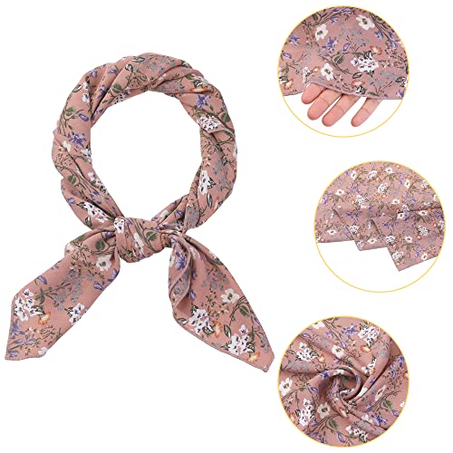 Women Chiffon Scarves - 27.6" X27.6" - Floral Print Square Kerchief Neck Scarf Neckerchief4