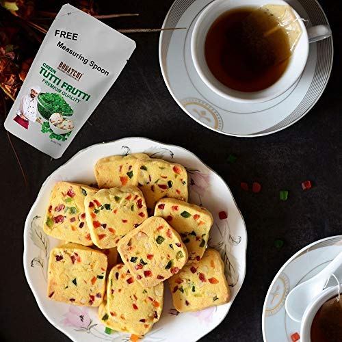 Image of BOGATCHI Green Tutti Frutti for Decorations, Sprinkles for Cakes and Ice-Creams, Green Tutti Frutti, Delicious and Tasty, 200g with Free Measuring Spoon