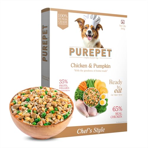 Image of Purepet Fresh Dog Food 300g | Chicken & Pumpkin for Adults & Puppies | High Protein, 65% Real Chicken, 35% Fruits & Veggies | No Preservatives | Ready to Serve | All Breeds | Single Meal Pack
