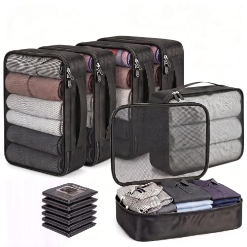 6pcs Foldable Large Packing Cubes, Travel Suitcases Organiser (Black)