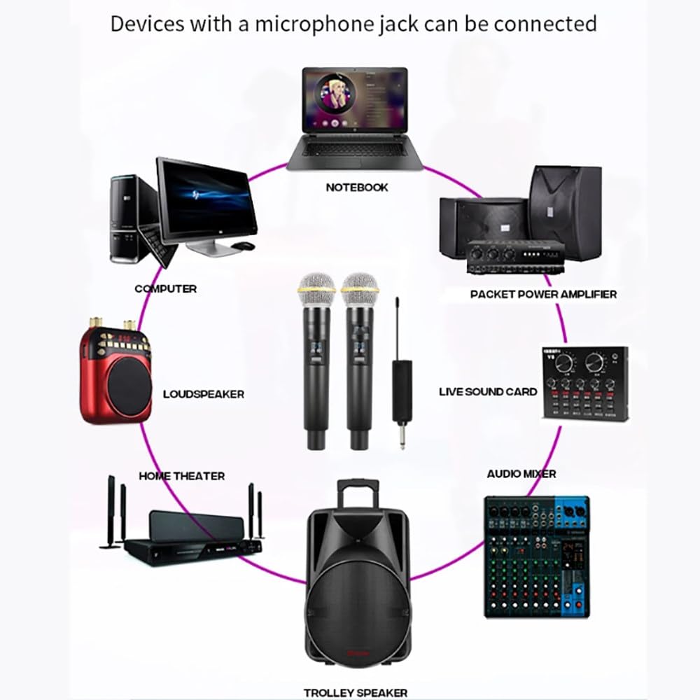 Bezprzewodowe Mikrofony Do Karaoke,Jeden Na Dwa,Ręczny Mikrofon,Z Mini Odbiornikiem,Podwójny Bezprzewodowy Mikrofon Dynamiczny Uhf,Zasięg 10-50M,Akumulator Litowo-Jonowy,Na Imprezę,Dj,Wesele