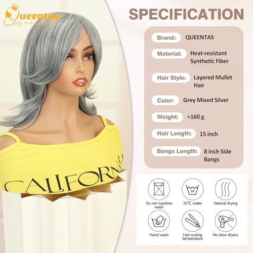 Image of 15 Inch Layered Synthetic Hair Wig for Women with Curtain Bangs(#Grey)