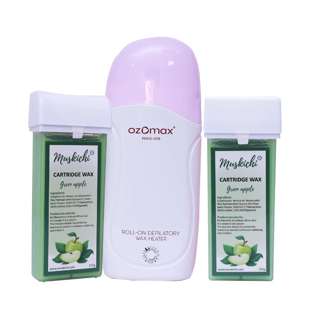 MUSKICHI Combo Pack of 2 Green Apple Roll On Wax (100 ML) and 1 Roll On Wax Heater for Easy Hair Removal | Wax Machine For Women (Pack of 3) (B0D7W53Z11) Amazon Price History, Amazon Price Tracker