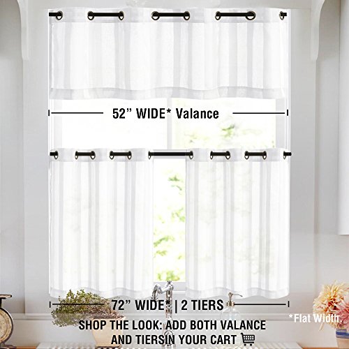 Vangao Valance Grommet Top For Kitchen Bathroom 14 Inch Length Sheer Curtians For Cafe Striped Voile For Window 1 Panel White #TOP5