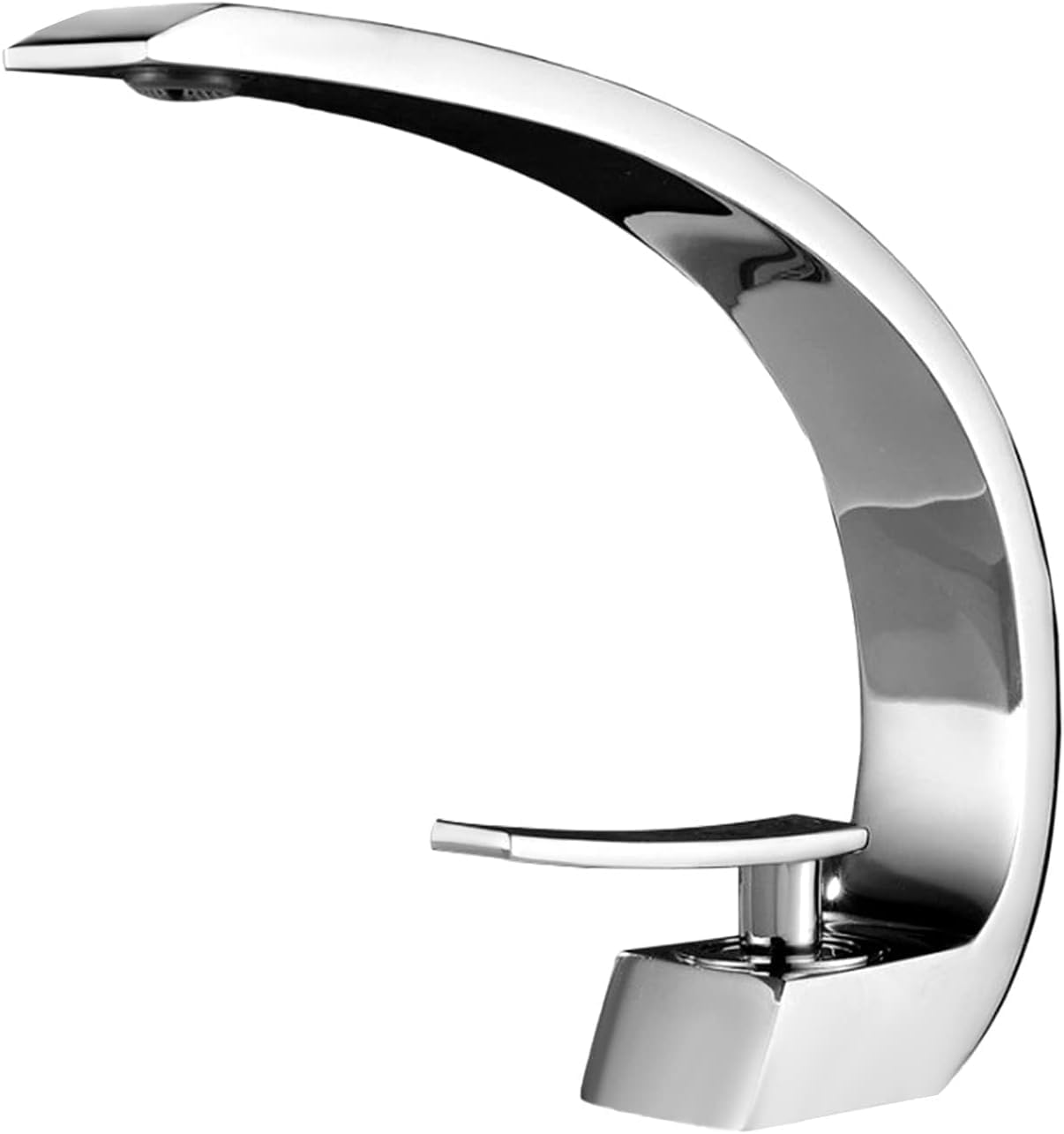 Waschtischarmatur Wasserfall Design, Bad Wasserhahn Mischbatterie Einhandmischer Edelstahl Chrom Messing, Warm/Kalt einstellbar, Waschbecken Armatur für Badezimmer Waschraumarmaturen