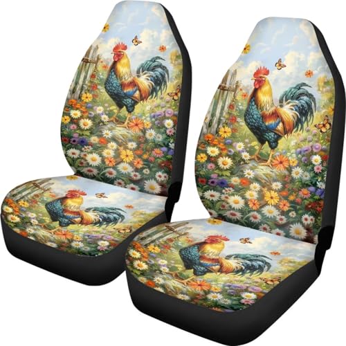 Housses de siege auto coq marguerite papillon 52X138Cm pour SUV voiture et camion