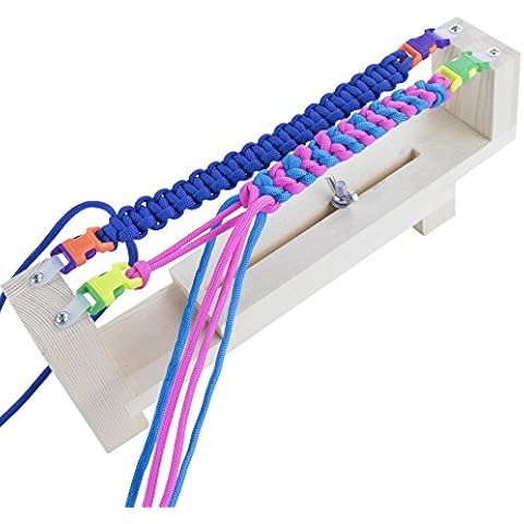 West Coast Paracord Bracelet Maker with 550 Paracord and Buckles - Adjustable Wristband Maker Pack Kit - Parachute Cord Braiding Weaving DIY Crafting Tool - Wooden Base Cover