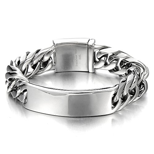 COOLSTEELANDBEYOND Masculine Curb Chain ID Identificaiton Bracelet for Men Stainless Steel High Polished