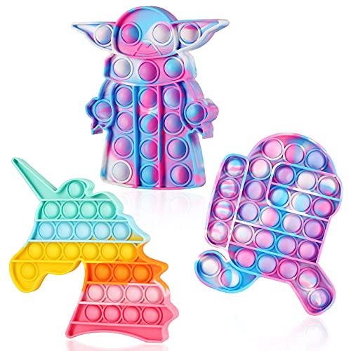 Pop Unicorn Fidget Toys,3 Pack Push Bubble Pop,Tie-dye Fidget Toys, Sensory Pop Fidget Toy for Kids Adults. Silicone Stress Relief Toy (3 Pack)