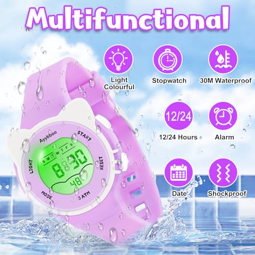 Image of Kids Digital Analog Watches for Girls Boys, 7 Color Lights Waterproof Cute Wristwatches for Kids with Alarm Stopwatch, Great Present for Girls Boys Ages 5-13