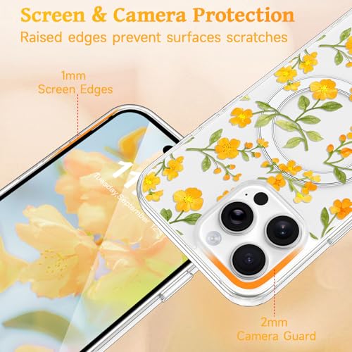 Étui iPhone 14 Pro Max transparent fleuri, cadeau idéal pour filles