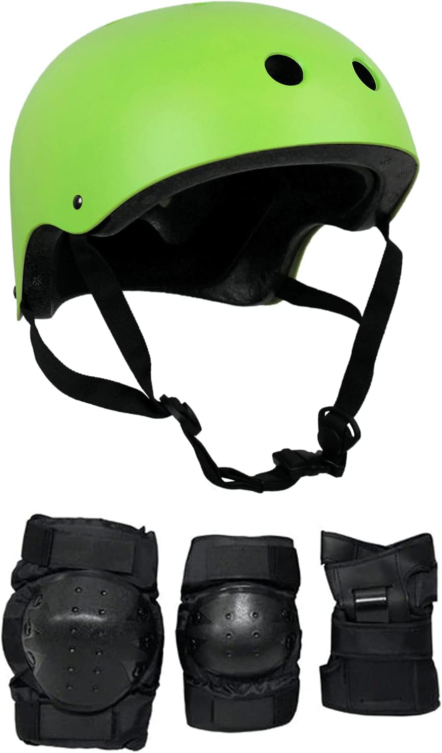 Skateboard Helmet and Pads Combo Includes Helmet, Knee Pads, Elbow Pads, Wrist Guards - Choose Size and Color
