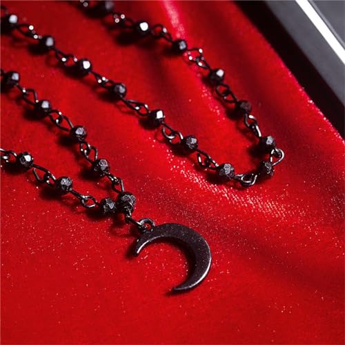 Gothic Moon and Star Choker Necklace, Y2k Black Bead Necklace, Goth Punk Y2k Accessories for Women4