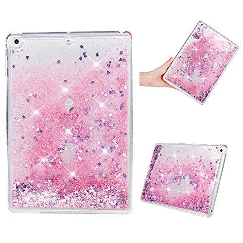 New iPad 9.7 Case 2018/2017,iPad Air 2 Case,iPad Air Case - Glitter Liquid Kids Case Cute Slim Sparkly Clear Bumper Shockproof Protective Cover for Apple iPad 9.7 6th 5th Gen/ iPad Air 1 2,Rose Gold