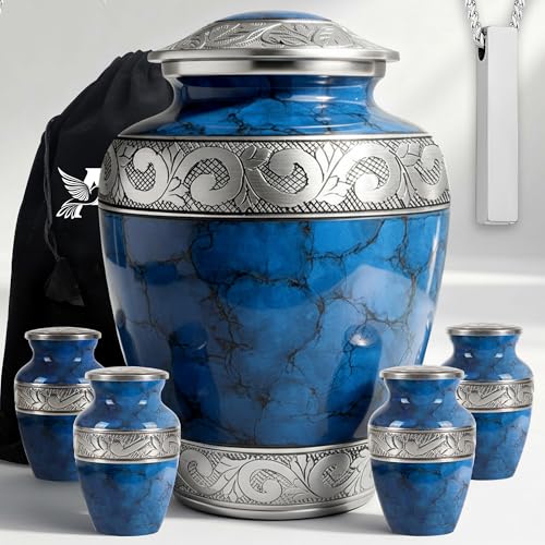 Fire Blue Cremation Urns for Human Ashes Adult Male & Female Set of 6