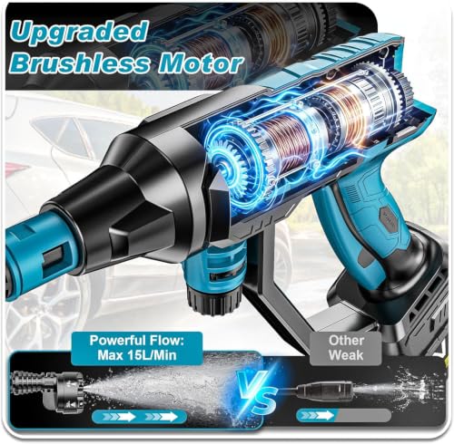 Image of Cordless Portable Washer, Brushless Motor, 4 Speed Modes, 6-in-1 Swivel Nozzle, 2 x 4.0 Ah Batteries, 5 m Hose, Lightweight Handheld Car Washer for Home, Garden