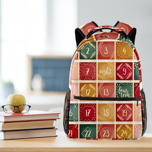 Sac à dos de voyage multicolore à grand compartiment et motif calendrier de Noël