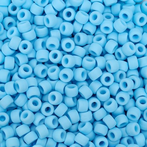 AUREHEN 300PCs Silicone Pony Beads for Hair Braiding, Light Blue Colors 6 * 9mm Soft Kandi Foca Beads for Bracelet Making, Pens, DIY Crafts, Key Chains and Ornaments Decorations