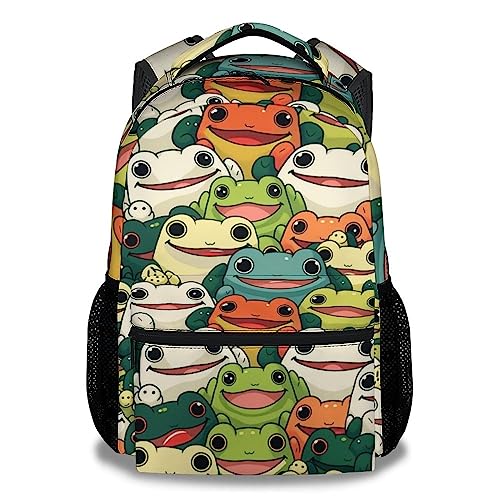 Frog School Backpack for Girls Boys, 16 Inch Colorful Backpacks for Kids Age 10-12, Novelty Lightweight Bookbag
