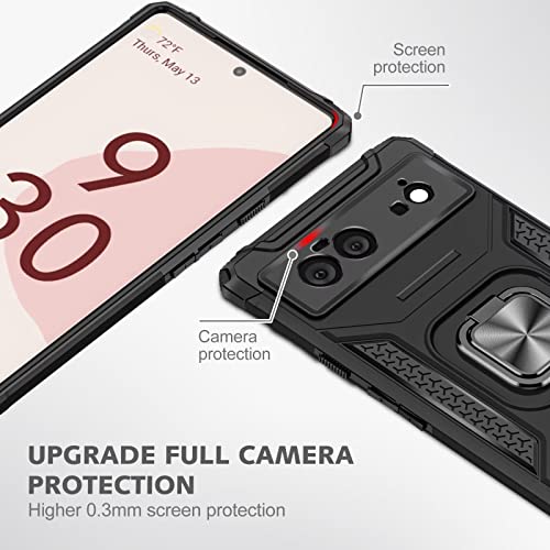 Yrmjk Case For Google Pixel 6,Built In 2+2Screen Protector + Camera Lens Protector,Military Grade,3D Full Cover With Kickstand Ring Case For Google Pixel 6 Black #TOP1