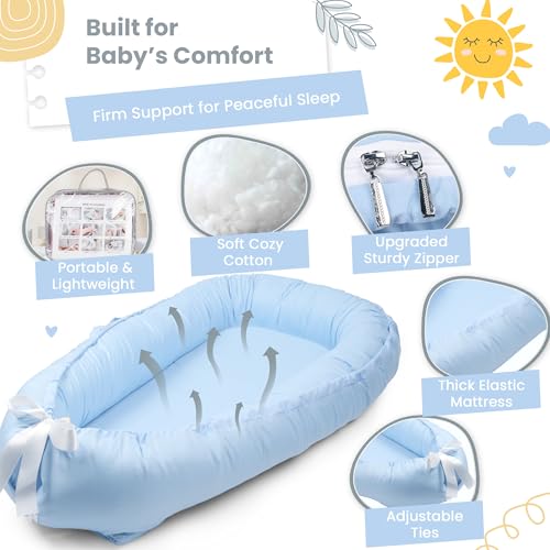 Image of Baby Lounger - Breathable & Soft Baby Lounger for Newborn 0-24 Months, Soft Portable Baby Lounger Pillow, Newborn Babies Essentials, Snuggle Lounger Me