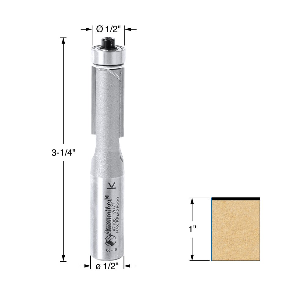 Amana Tool - 47108 Carbide Tipped Flush Trim 1/2 Dia x 1
