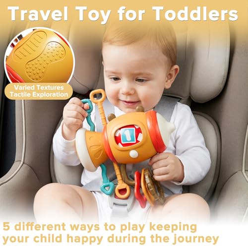 Image of 5 in 1 Montessori Busy Board Sensory Toy for Toddlers 1-3, Pull String Fidget Baby Toys 6-12 Months, Infant Carseat Plane Travel Activity, Educational Learning Birthday Gift for 1 2 Year Old Boy Girl