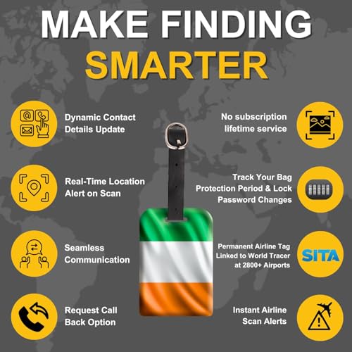 Miniatura 4 de Paquete De 2 Etiqueta Inteligente Para Equipaje Con La Bandera De Irlanda De Tag8 Identificación De Identificación De Equipaje De Moda Etiqueta Digital De Moda Cumple Con Las Aerolíneas,