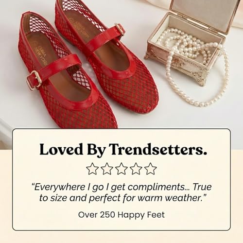 Image of EMMA NEW YORK Mesh Ballet Flats for Women, Mary Jane Mesh Ballet Flats Shoes for Women with Buckle Strap