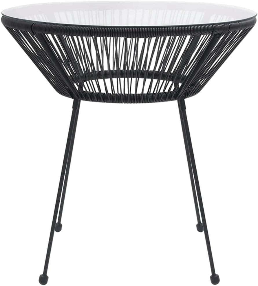 Patio Dining Table,Leisure Table,Coffee Tables,Reading Table,Snack Tables,Party Tables,Dining Tables,Decorative Tables,for Camping,Picnic,Party,Lawn, Black Ø27.6"x29.1" Rattan and Glass