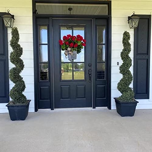 Resoye 11.8In Red Geranium Bucket Wreath For Front Door, Artificial Farmhouse Wreath With Lattice Bow, Spring And Summer Wreath Versatile Decor Farmhouse Colorful Cottage Wreath (Red) #TOP5